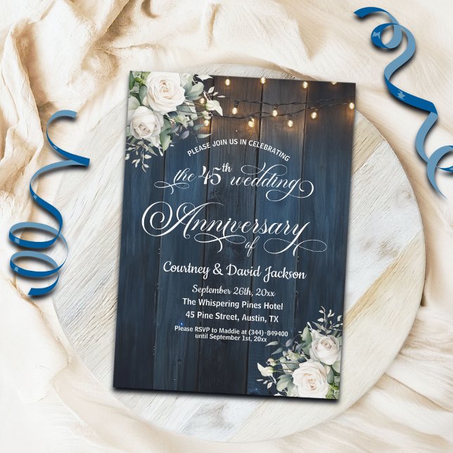 Invitación 45° Aniversario del Boda Rústico Blue String Light (Subido por el creador)