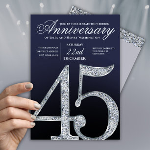 Invitación 45 Aniversario Diamante Plateado Azul Marino