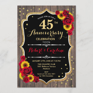 Invitación 45 Aniversario - Girasoles Madera Rústica