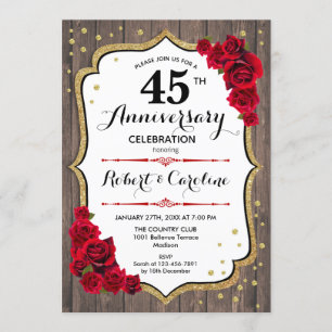 Invitación 45 Aniversario - Madera Rústica Dorado