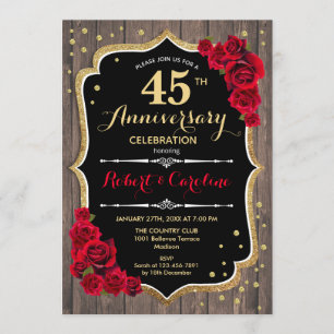 Invitación 45 Aniversario - Madera Rústica Rojo Do
