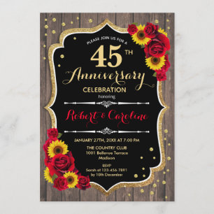 Invitación 45 Aniversario - Madera Rustica Sunflower