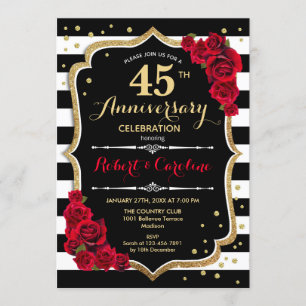 Invitación 45 Aniversario - Rojo Dorado Negro Blan