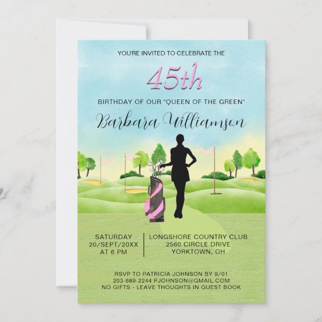 Invitación 45 (Cualquier Edad) Cumpleaños Tema de Golf  (Anverso)