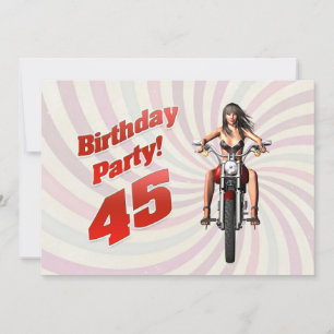 Invitación 45 cumpleaños con un chica en moto