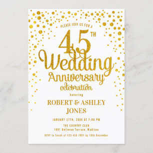Invitación 45.o Aniversario de boda - oro y blanco