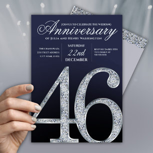 Invitación 46º Aniversario Diamante Plateado Azul Marino