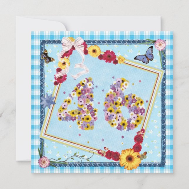 Invitación 46.ª fiesta de cumpleaños Flores de invitación, ma (Anverso)