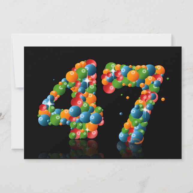 Invitación 47.ª fiesta de cumpleaños, con burbujas y bolas (Anverso)