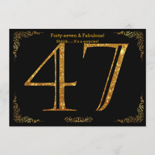 Invitación 47 cumpleaños, Gatsby styl, purpurina de oro negro