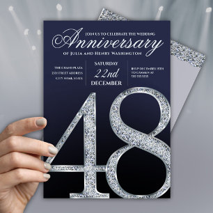 Invitación 48º Aniversario Diamante Plateado Azul Marinho