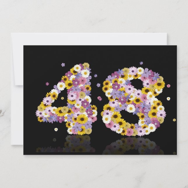 Invitación 48.ª fiesta de cumpleaños, con letras con flores (Anverso)