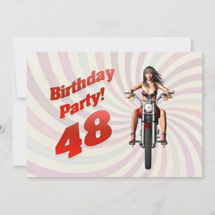 Invitación 48.ª fiesta de cumpleaños con un chica en moto