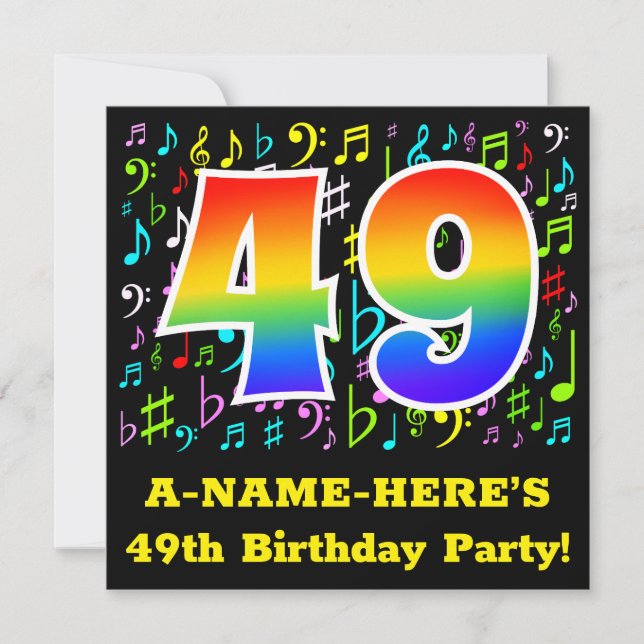 Invitación 49ª fiesta de cumpleaños: Símbolos de música diver (Anverso)