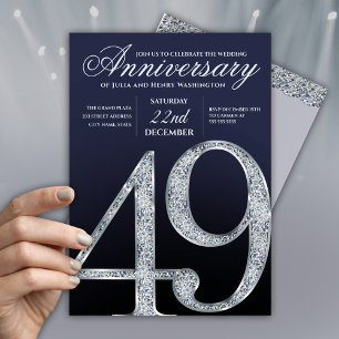 Invitación 49º Aniversario Diamante Plateado Azul Marino Mode