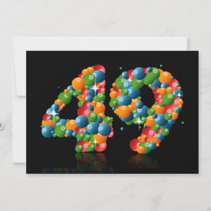 Invitación 49.ª fiesta de cumpleaños, con burbujas y bolas