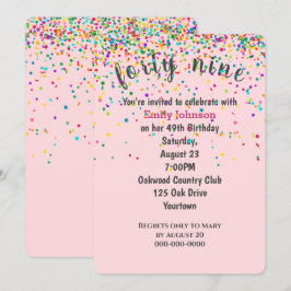 Invitación 49.º Confetti De Cumpleaños En Rosa