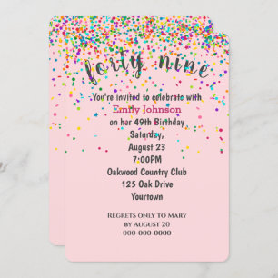 Invitación 49.º Confetti De Cumpleaños En Rosa
