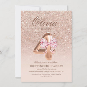 Invitación 4.ª fiesta de cumpleaños del Rosa Pink Gold Bow