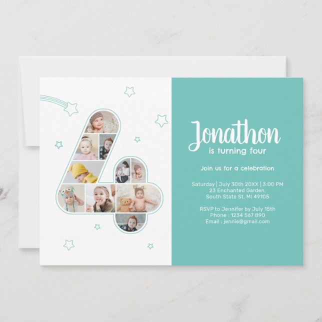 Invitación 4.ª Fiesta de cumpleaños número 4 Collage de fotos (Anverso)