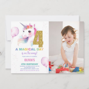 Invitación 4.ª foto de unicornio de cumpleaños