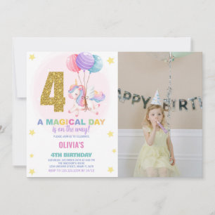 Invitación 4.ª foto de unicornio de cumpleaños