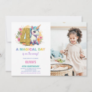 Invitación 4.ª foto de unicornio de cumpleaños