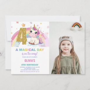 Invitación 4.ª foto de unicornio de cumpleaños