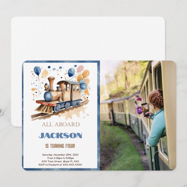Invitación 4.ª foto del tren de cumpleaños (Anverso / Reverso)