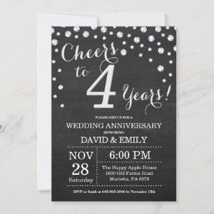 Invitación 4.º aniversario Boda Chalkboard Black Silver