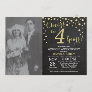 Invitación 4.º aniversario Boda Chalkboard Negro y Oro