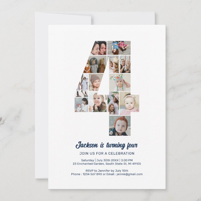 Invitación 4.º Collage de fotos Personalizado número 4 (Anverso)