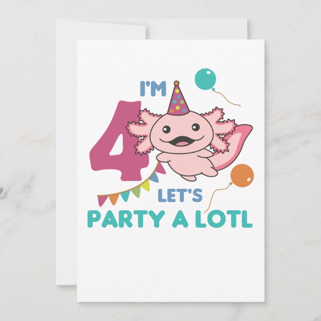 Invitación 4.º cumpleaños Axolotl 4 años Sweet Axolotls (Anverso)