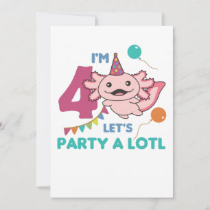 Invitación 4.º cumpleaños Axolotl 4 años Sweet Axolotls