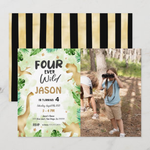 Invitación 4.º cumpleaños, foto de cumpleaños de Dinosaur