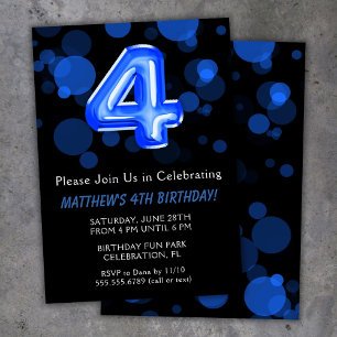 Invitación 4.º cumpleaños Globos Niños Fiesta de Blue Boy