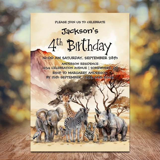 Invitación 4.º cumpleaños Safari Animales (Subido por el creador)