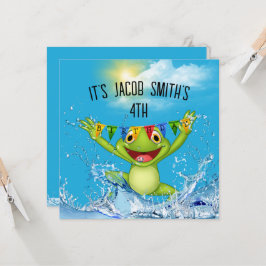 Invitación 4.º cumpleaños saltando rana en el agua