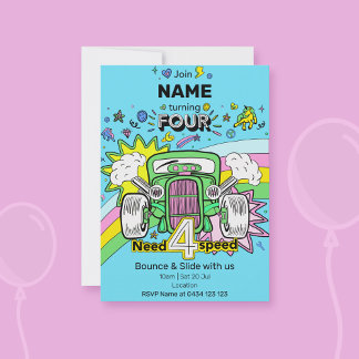 Invitación 4.º Día Iris Hot Rod Necesita 4 Velocidades Invita