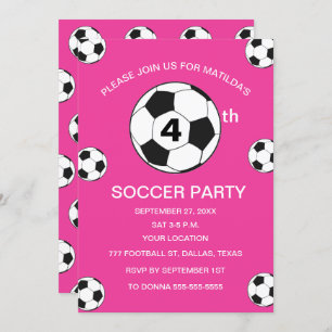 Invitación 4.º Fiesta de cumpleaños Chicas rosados de fútbol