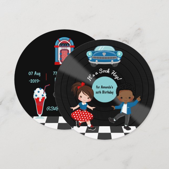 Invitación 4.º Fiesta de Sock Hop (Anverso / Reverso)