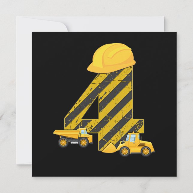 Invitación 4.º Nacimiento Digger 4 Años Builder Excavator Gif (Anverso)