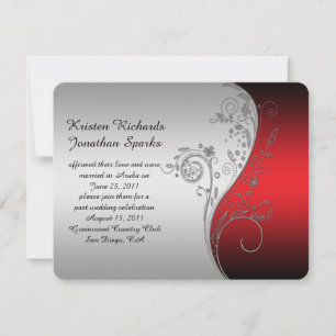 Invitación 4.25x5.5 Rojo Negro Flor Post Boda