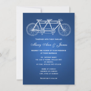 Invitación 4,5 x 6,25 Boda simple tándem en bicicleta azul