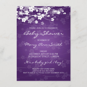 Invitación 4.5x6.25 Baby Shower Cherry Blossom Purple