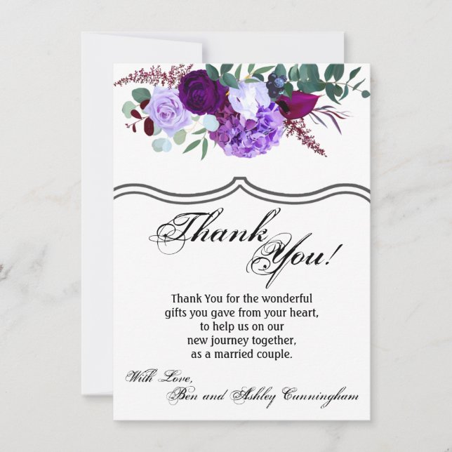 Invitación 4.5x6.25 Gracias Carnero Lavanda Hibiscus en Whi (Anverso)