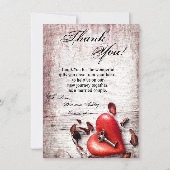 Invitación 4.5x6.25 Gracias carta llave de madera de campo pa (Anverso)
