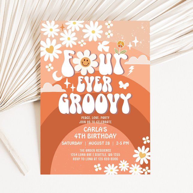 Invitación 4 Ave Young Fall Groovy Cuatro Aniversario De Groo (Subido por el creador)
