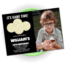 Invitación 4 Bolas de voleibol negro cumpleaños con foto