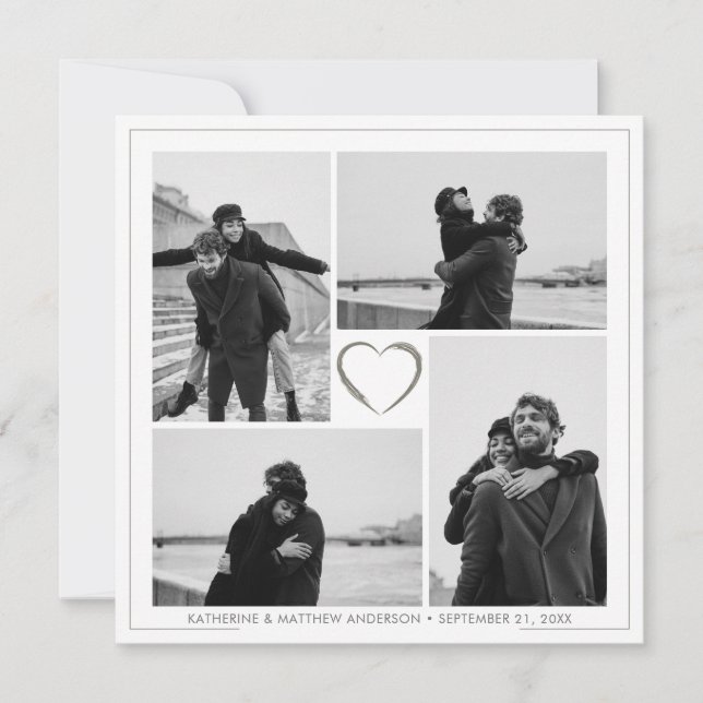 Invitación 4 Collage de fotos Boda Aniversario Nombre y fecha (Anverso)